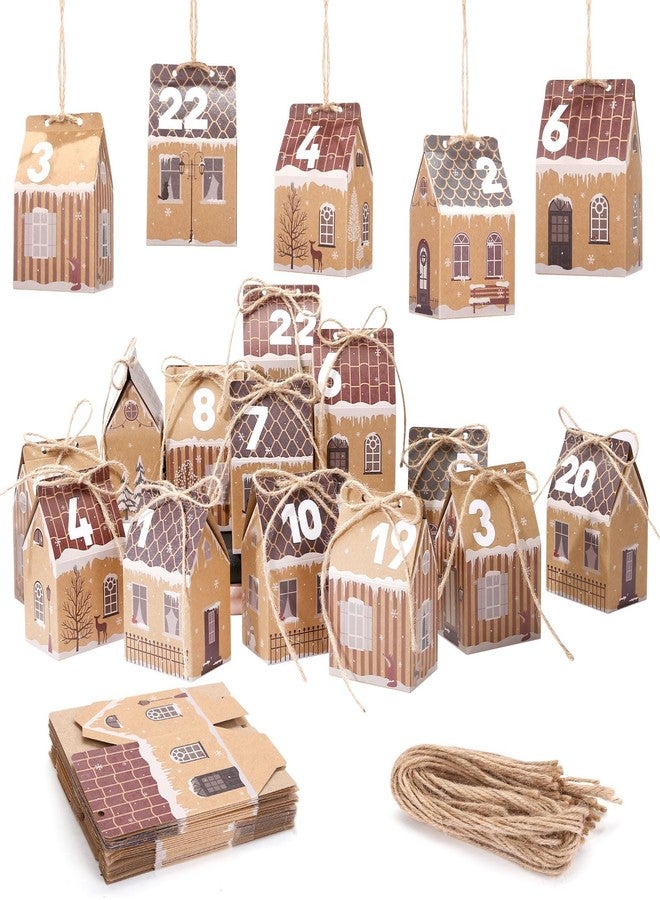 Naler 24 PCS Christmas Advent Calendar Kraft Paper Gift Boxes with Countdown Stickers - 2.7x1.9x2.3in, Xmas Candy House Style Goodies Treat Bags for Christmas Party Favor - Image 1